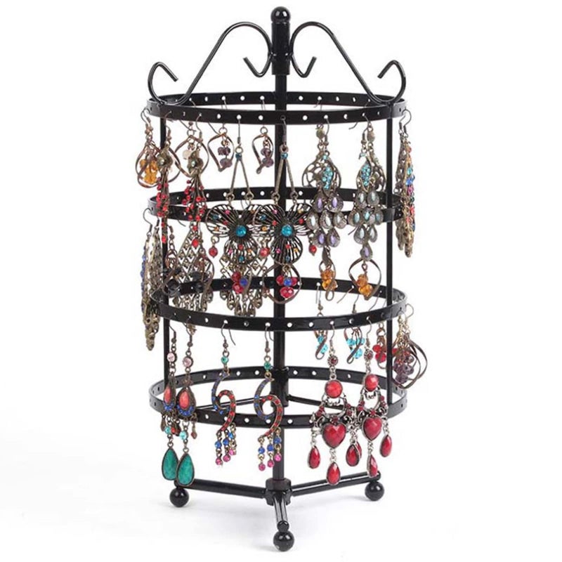 PENGKE Earring Holder Organizer,360 Rotating Earring Organizer, 4 Tiers 144 Holes Earring Jewelry Display Stands,Metal Necklace Jewlery Holder,12.2 x6 inch Black - Image 1